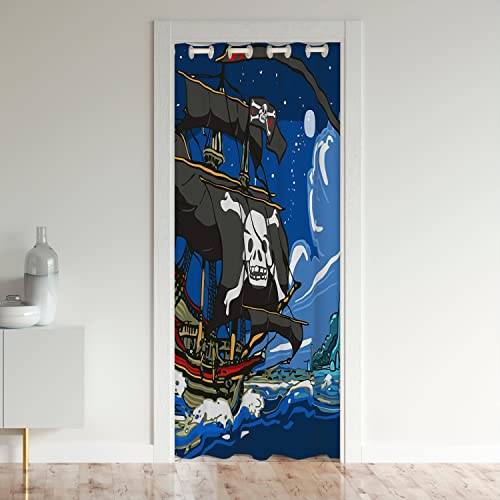 Nautische Türvorhang 132x203cm für Tür Privatsphäre Pirate Schrank Vorhang für Innentür Raumteiler Ozean Vorhang Marine Boot Gedruckt Raumteiler Vorhänge Gardinen Ozean Weave Blau Schwarz Vorhang von Loussiesd