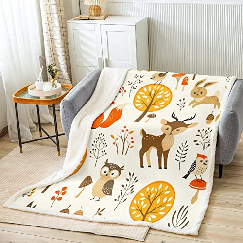 Nette Hirsch Kuscheldecke Kinder Kawaii Cartoon Tier Fuchs Dekor Plüsch Decke für Bett Sofa Couch Gelbe Pflanzen Sherpa Flanell Fleecedecke Atmungsaktive Wohndecke 75x100cm von Loussiesd