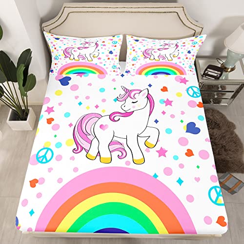 Niedlich Einhorn Bettlaken Set Cartoon Regenbogen Einhorn Spannbetttuch Rosa Einhorn Spannbettlaken 90x200cm Magical Einhorn Bettdeckenbezug Fee Traumhaft Pferd Dekor Bettbezug von Loussiesd