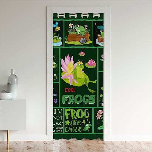 Niedlich Frosch Türvorhang 106x203cm Kawaii Froschs 30%-50% Raumverdunkelung Schwarzout Isolierter Wärmevorhang Witzig Tier Liebende Pilze Blumen Blätter Vorhang für Innentür Raumteiler Natur von Loussiesd