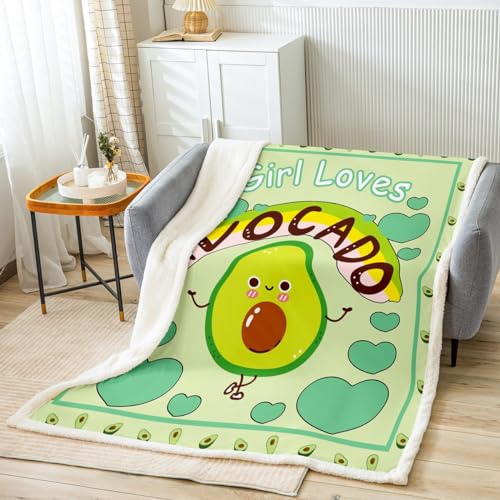 Nur EIN das liebt Avocado Kuscheldecke Grün Avocado Decke 150x200cm Niedlich Avocado Wohndecke für Jungen Cartoon Früchte Lebensmittel Flanell Fleecedecke für Sofa von Loussiesd