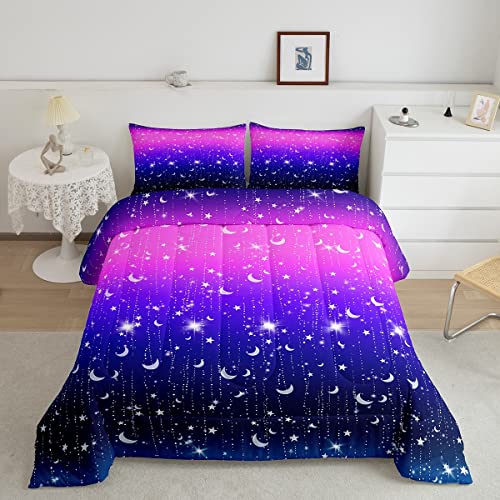 Ombre Lila Blau Stern Mond 4-Jahreszeiten Bettdecke Glitzer Bettdecke 135x200cm Pastellfarben Bunt Steppbett für Jungs Mädchen Jugendliche SchlafDekor Stylish Steppdecke Dekor Winter Sommer Bettdecke von Loussiesd