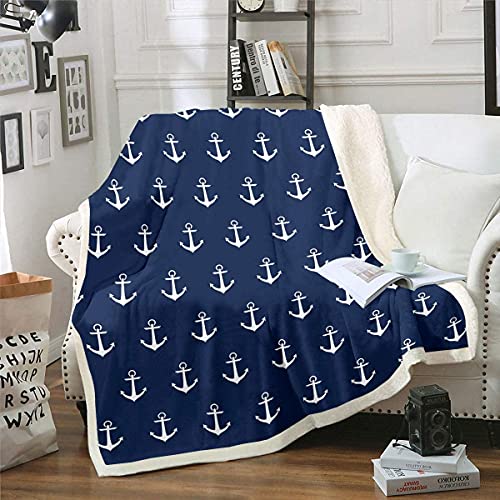 Ozean Nautisch Flanell Fleecedecke Anker Drucken Kuscheldecke für Kinder Jungen Meeresabenteuer Surfen Wohndecke Weiche Mikrofaser Luxus Decke Zimmerdekoration 150x200cm,Navy blau von Loussiesd