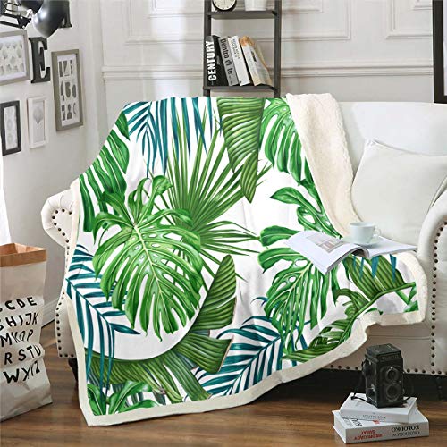Palmblatt Flanell Fleecedecke Tropische Blätter Wohndecke für Sofa Couch Teens Ultraweiche hawaiianische grüne botanische Kuscheldecke Blattzweige Bettdekor Couchdecke 150x200cm von Loussiesd