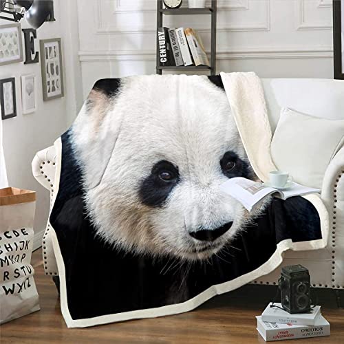 Panda Plüschdecke 3D Panda drucken Sherpa Decke Kinder Jungen Mädchen Niedliche Tiermuster Kuscheldecke 130x150cm Luxus Weiche Fuzzy Decke für Schlafsofa Couch Wohndecke Schwarz und weiß von Loussiesd