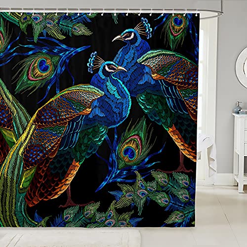 Pfau Duschvorhang Textil Tierthema für Kinder Jungen Mädchen Jugendliche Badezimmere Pfauenfedern Design Duschvorhang 180x200cm Luxus Schick Vogel Mikrofaser Wasserdichtes Mikrofaser von Loussiesd