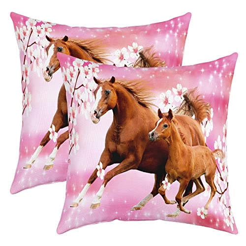 Pferd Kissenbezüge 50x50cm 2er Set Kissenbezüge Galoppieren Pferd Kissenbezug Kissenhülle Wohnzimmer Schlafzimmer Floral Kirsche Blütes Dekokissen Dekor Sofakissen Couchkissen Sofa Couch Vorsitz von Loussiesd