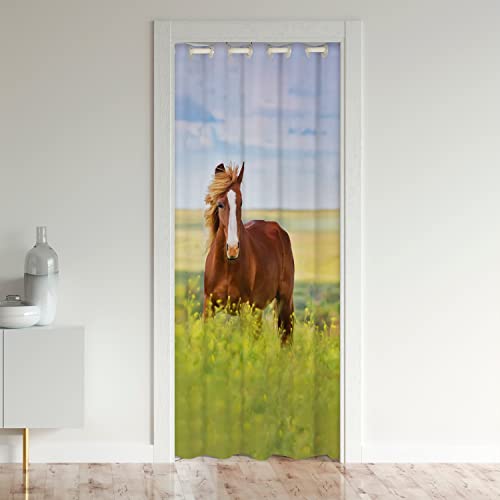 Pferd Türvorhang 106x203cm für Tür Privatsphäre Cute Tier Dekor Schrank Vorhang für Innentür Raumteiler für Schlafzimmer Wohnzimmer Kawaii Farm Kuhboy Glasses Grün Raumteiler Vorhänge Gardinen von Loussiesd