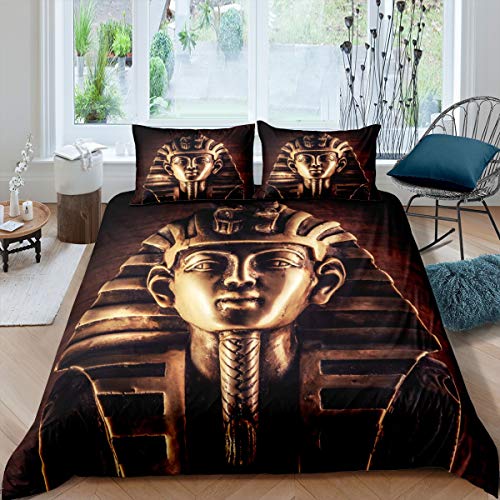Pharao Bettbezug-Set mit 3D-Pharao-Aufdruck, Bettwäsche-Set für Kinder, Jungen, alte ägyptische Kultur, Bettdeckenbezug, ägyptischer Stamm, Bettbezug, 3-teilig, Doppelbett-Größe von Loussiesd