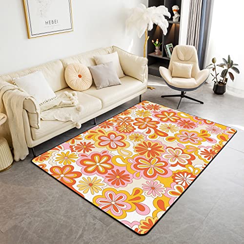 Retro Blumen 60er Jahre Groovy Wohnzimmer Teppiche Vintage 70er Jahre Muster Moderne Teppiche Groovy Hippie Muster Akzent Teppich Gelb gesteppte Indoor Bodenmatte Kinder Wohnzimmerteppich 100x150cm von Loussiesd