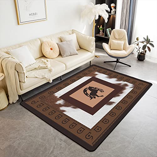 Rindsleder Wohnzimmer Teppiche Rustikale Western Farm Akzent Teppich Abdeckung Kinder Pferd Cowboy Dekor Moderne Teppich Anti-Rutsch Braun Kuh Pelz Haut Innenbodenmatte Akzent Teppich 150x200cm von Loussiesd