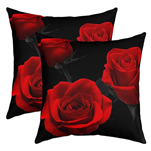 Rose Blume Kissenbezüge 45x45cm Weiche Quadratische Rose Floral Blume Dekokissen Home Dekor Kissenhülle 2er Set Kissenbezüge Garten Flow Kissenbezug Romantische Rot Sofakissen Couchkissen für Sofa von Loussiesd