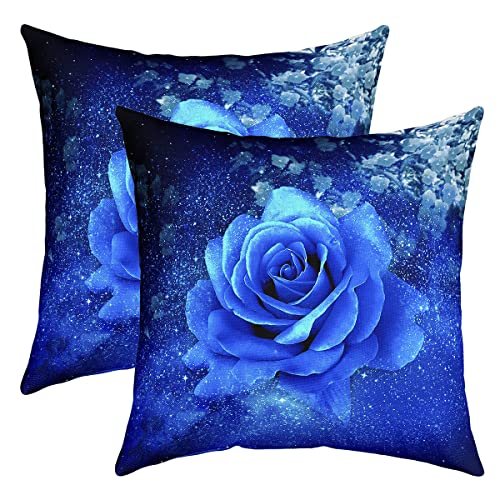 Rose Blumes Kissenbezüge 60x60cm 2er Set Kissenbezüge Weich Rose Floral Blume Kissenbezug Kissenhülle Dekor Garten Blume Sofakissen Couchkissen Romantisches Blau Schwarz Dekokissens von Loussiesd