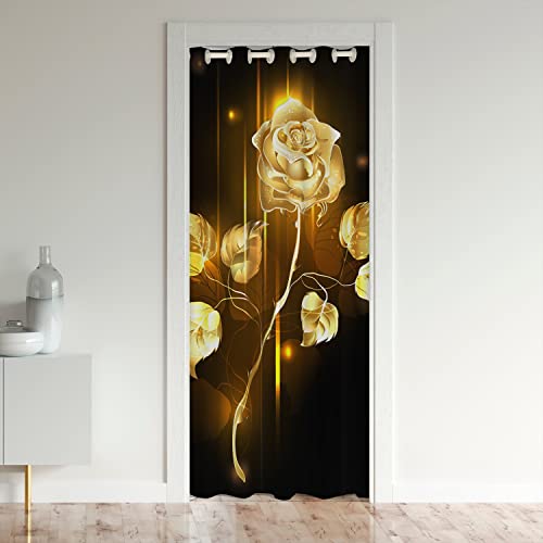 Loussiesd Rose Türvorhang 106x203cm für Tür Privatsphäre Gold Floral Schrank Vorhang Innentür Raumteiler Garden Blume Romantisch Abdeckung Valentinstag Schwarz von Loussiesd