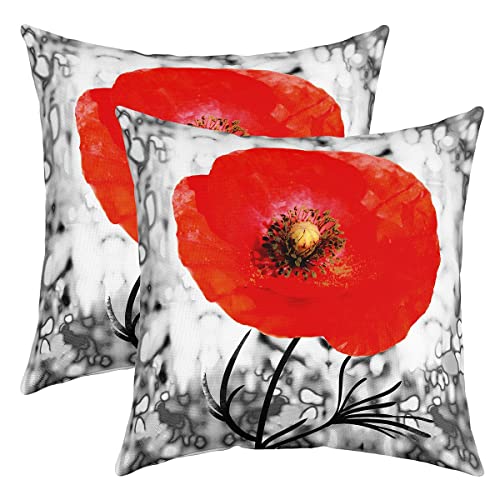 Rot Blume Kissenbezüge 50x50cm Floral Drucken Kissenbezug Dekor Dekokissen Beautiful Botanische Grau Quadratisch Kissenhülle 2er Set Kissenbezüge Bett Sofa Couch Blume Sofakissen Couchkissen von Loussiesd