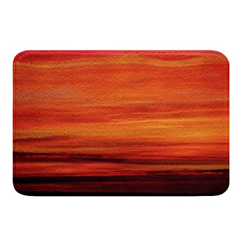 Roter Aufdruck Zotteliger saugfähiger Badteppiche Sonnenuntergang Farbe rutschfeste Badematte 50x80cm Roter Tropen Exotischer Streifen Badezimmerteppich für Mikrofaser Modernes Design Badvorleger von Loussiesd