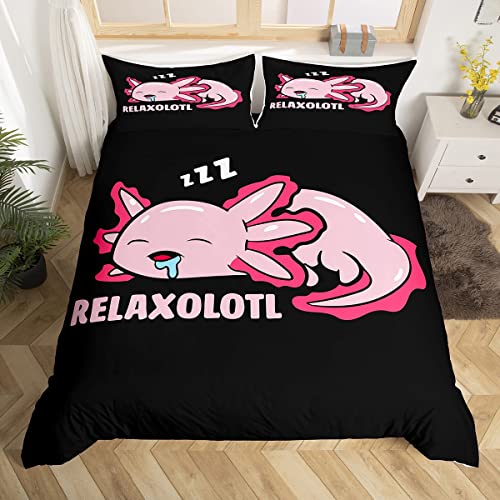 Loussiesd Salamander Bettbezug für Kleinkinder süßer Axolotl Bettwäscheset Rosa Mädchen Kinder Bettwäsche-Set 155x220 Kawaii Ozean Meereslebewesen Bett Jungen Reptilien Tier Bettwäsche von Loussiesd