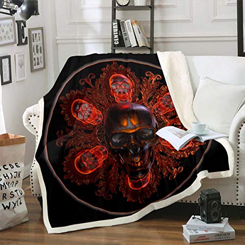 Sch?delmuster Couchdecke Skelett Design Kuscheldecke Personalisierte Gothic Bones Style Wohndecke für Stuhl Sofa Couch Raumdekor Boho Rot Schwarz Flanell Fleecedecke 150x200cm von Loussiesd