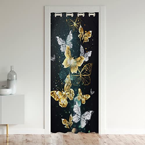 Schmetterling Türvorhang 86x203cm für Tür Privatsphäre Schmetterlinge Schrank Vorhang für Innentür Raumteiler Beautiful Schmetterling Vorhang Tier Raumteiler Vorhang Gold Schwarz Grün Vorhang von Loussiesd