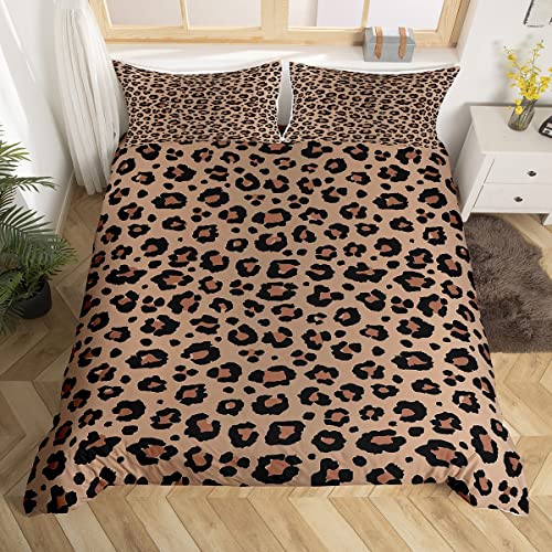 Schwarz Braun Leopard Bettwäsche Set 135x200cm Luxus Leopard Drucken Betten Set für Kinder Erwachsene Afrika Gepard Drucken Bettbezug Set Safari Tierfell Muster Zimmer Dekor 2St von Loussiesd