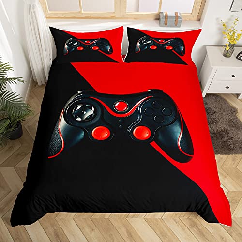 Schwarz Rot Gamepad Drucken Bettwäsche Set 155x220 cm Coole Spiele Thema Bettbezug Videospiel Controller Bettwäsche Set Kinder Teenager Betten Set mit 1 Kissenbezug 80x80 cm und Reißverschluss von Loussiesd