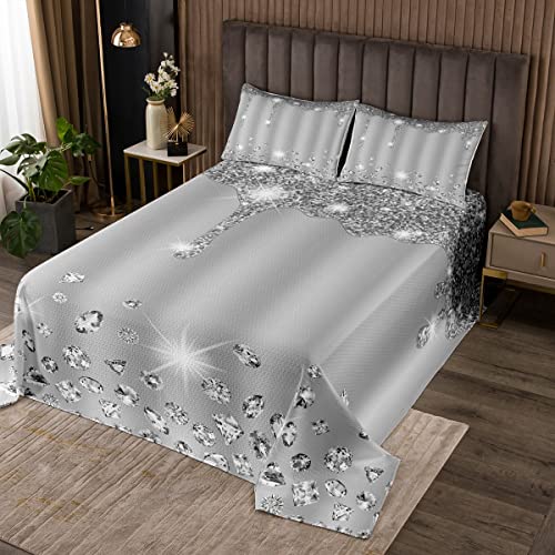 Silber Glitzer Bettüberwurf (kein Glitzer) Bling Party Dekoration Grau Steppdecke für Kinder Jungen Jugendliche Diamant und Schmuck Tagesdeck 220x240cm Wohndecke Atmungsaktive Raumdekoration von Loussiesd