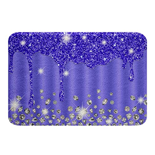 Silber Glitzer rutschfest Badematte 50x80cm (kein Glitzer) Bling Dekorationen Blau Lila Zottelig Saugfähige Badteppiche für Diamanten und Schmuck Mikrofaserteppich Badezimmer Badvorleger Raumdeko von Loussiesd