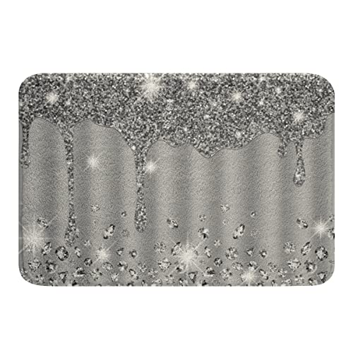 Silber Glitzer rutschfest Badematte 50x80cm (kein Glitzer) Bling Dekorationen grau Zottelig saugfähige Badteppiche für Diamanten und Schmuck Mikrofaser Teppich Badezimmer Badvorleger Raumdeko von Loussiesd