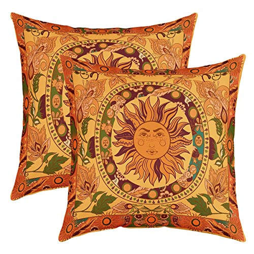 Sonne Kissenbezüge 40x40cm 2er Set Kissenbezüge Botanical Floral Sofakissen Couchkissen für Kinder Vintage Blumen Kissenbezug Kissenhülle Natürliches Blatt Muster Orange Gelb Grün Dekokissens von Loussiesd