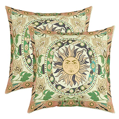 Sonne Kissenbezüge 40x40cm 2er Set Kissenbezüge Vintage Blumen Dekorative Sofakissen Couchkissen Botanische Floral Kissenbezug Kissenhülle Natürliches Blatt Muster Grün Braun Dekokissens von Loussiesd