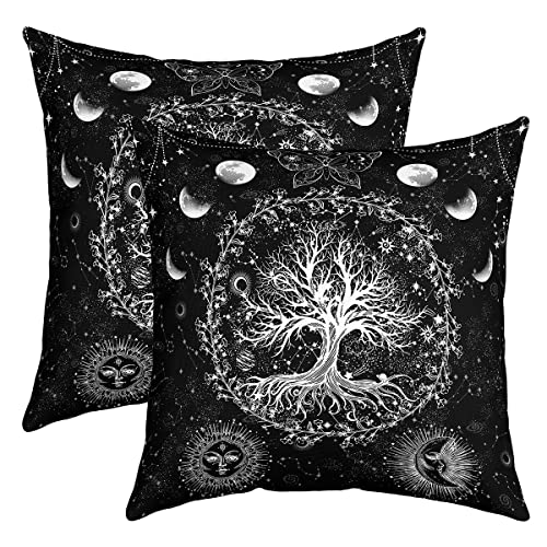 Sonne Moon Tree Kissenbezüge 50x50cm 2er Set Kissenbezüge Weich Galaxie Starry Boho Kissenbezug Kissenhülle Sofakissen Astrologie Raum Dekorative Sofakissen Couchkissen für Auto Stuhl von Loussiesd