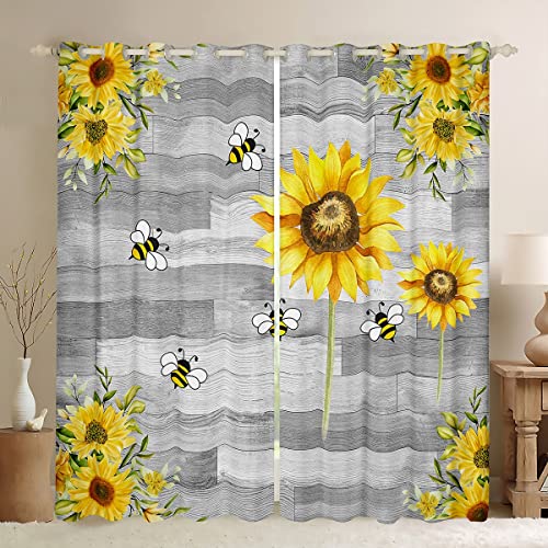 Sonnenblume Fenstervorhang 245x140cm Kinder Botanical Sonnenblume Drucken Vorhänge Gelb Blumen Muster Blickdichte Vorhänge Dekor Blüte Holz GRegen Grau Fenstervorhänge Vorhang Sammlung Dekorativ von Loussiesd