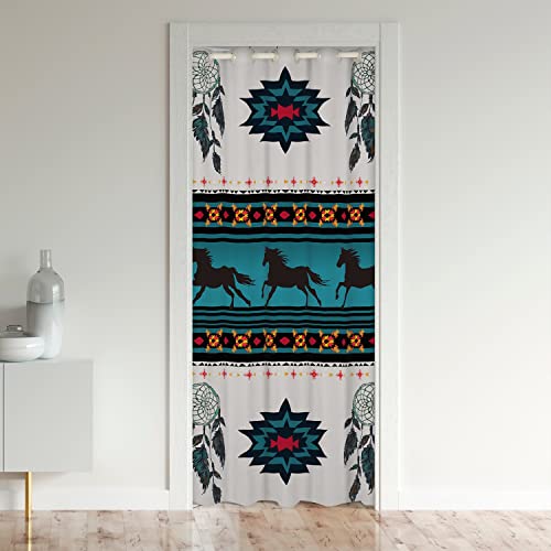 Southwest Native American Schwarzout Vorhangs Fenster Pferds Behandlungen Türvorhang 106x203cm Zimmer Verdunkelung Western Dekor Schwarzout Vorhangs für Türen mit Fenster von Loussiesd