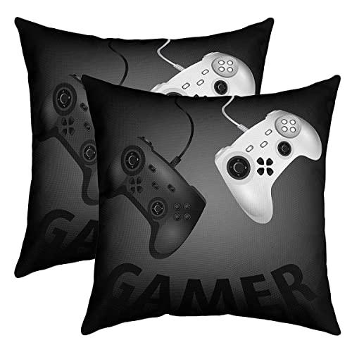 Spiele 2er Set Kissenbezüge 45x45cm für Sofa Schlafzimmer Karikatur Videospiel Gamepad Dekokissen Couch Sofa Bett Auto Dekor Graffiti Stil Kissenhülle Neuheit Modern Gamer Kissenbezug Raumdekor von Loussiesd