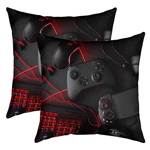 Spiele 2er Set Kissenbezüge Für Sofa Schlafzimmer Gamer Videospiele Dekokissen 45x45cm Modern Spiel Gamepad Kissenbezug Couch Bett Dekor Spielkonsole Sofakissen mit Reißverschluss Schwarz Rot von Loussiesd