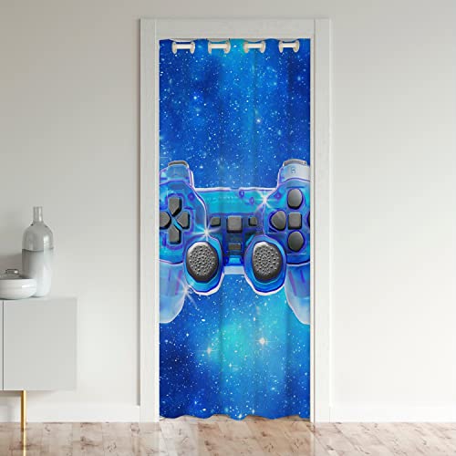 Spieler Türvorhang 132x203cm für Tür Privatsphäre Gaming Schrank Vorhang für Innentür Raumteiler Spiel Dekor Zimmer Vorhang Cool Gamepad Raumteiler Vorhänge Gardinen Galaxie Blau Weiß Vorhang von Loussiesd