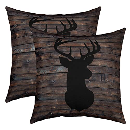 Süßer Hirsch Kissenbezug 2er Set Kissenbezüge Hirsch Jagd Kissenbezüge 40x40cm Fälle Home Dekor Kissenhülle Geweih Western Bauernhaus Schwarz Braun Wild Tier Dekokissen für Couch Sofa im Freien von Loussiesd