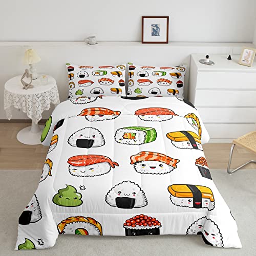 Sushi Muster Bettdecke 155x220cm Steppbett im japanischen Stil für Kinder Mädchen Essen Thema Tröster Süße Karikatur Japanische Sushi 4-Jahreszeiten Bettdecke Zimmer Dekor Steppdecke Mikrofaser von Loussiesd