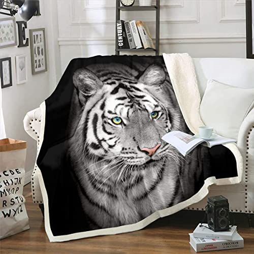 Tiger Drucken Wohndecke 75x100cm Kinder Jungen Karikatur Wild Tier Kuscheldecke Mädchen Weißer Tiger Flanell Fleecedecke Bett Sofa Dekor Kollektion Flauschige Decke weiß Grau Wildtiere Muster von Loussiesd