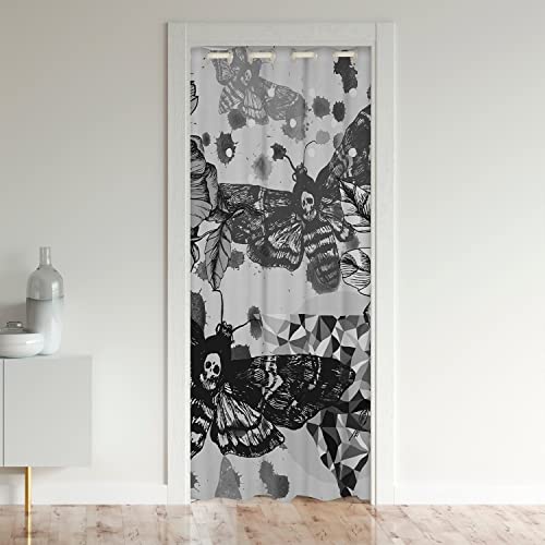 Tod Motte Verdunkelung Verdunkelungsvorhang Floral Türvorhang 106x203cm Tür Privatsphäre Gotik Skull Schrank Vorhang für Innentür Raumteiler Skeleton Bones Retro Vintage von Loussiesd