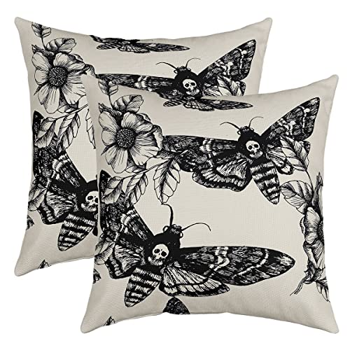 Todesmotte Boho Square Kissenhülle 2er Set Kissenbezüge Totenkopf Dekor Umkehrbar Kissenbezüge 60x60cm Kissenbezug für Halloween Dekorationen Sofakissen Couchkissen für Sofa Dekor von Loussiesd