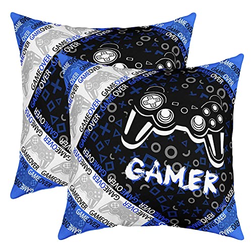 Videospiele Spieler Kissenbezüge 45x45cm 2er Set Kissenbezüge Weich Blau and Schwarz Gaming Kissenhülle Kissenbezug Für Couch Sofa Schlafzimmer Auto Umkehrbar Videospiel Gaming Sofakissen Couchkissen von Loussiesd