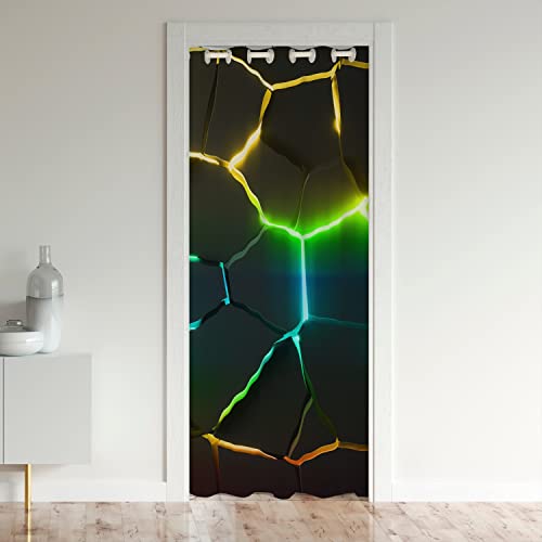 Waben Türvorhang 132x203cm Tür Privatsphäre Sechseckal Geometrie Fluorescent Grün Gelb Verdunkelung Verdunkelungsvorhang Beehive Geometrischal Schrank Vorhang für Innentür Raumteiler Simplistisch von Loussiesd