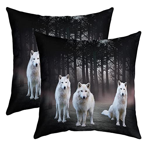 Weißer Wölfe Kissenbezüge 50x50cm für Couch Schlafsofa 2er Set Kissenbezüge Wölfe Heulen Dekorative Sofakissen Couchkissen Kissenhütte Tiere Wölfe Mountain Moon Wölfe Kissenbezug Kissen Fall von Loussiesd