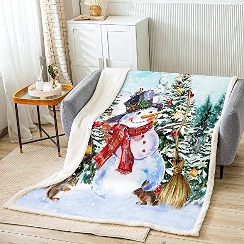 Winter Schneemann Decke 150x200cm Weihnachtsbaum Wohndecke für Kinder Dekor Weihnachten Schneeflocke Kuscheldecke Lustiges Tier Frohes Neues Jahr Dekoration Flanell Fleecedecke von Loussiesd