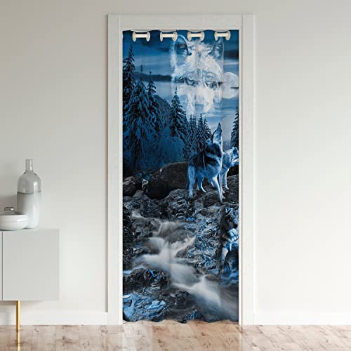 Wolf Türvorhang 86x203cm für Tür Privatsphäre Wölfe Howling Schrank Vorhang für Innentür Raumteiler Tier Wölfe Zimmer Vorhang Mountain fürest Tiere Raumteiler Vorhänge Gardinen Schwarz Grau Vorhang von Loussiesd