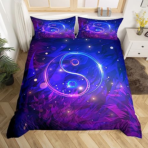 Yin Yang Bettwäsche Set 200x200cm Boho Trippy Betten Set für Kinder Tradition Muster Bettbezug Set Atmungsaktiv Psychedelic Friedenszeichen Bettdeckenbezug Traditional Ying Yang Thema Bettbezug von Loussiesd