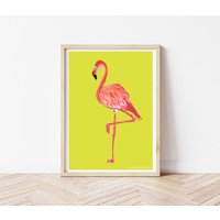 Flamingo Print, Rosa, Wanddekoration, Kinder Dekor, Rosa Flamingo, Handprinted Designs, Funky, Schrullig, Wandkunst, Tropen Flamingo Print, Rosa, Wanddekoration, Kinder Dekor, Rosa Flamingo, Handprinted Designs, Funky, Schrullig, Wandkunst, Tropen von Lousurfacepattern