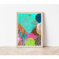 Unter Dem Meer Druck, Seestern Fisch, Ozean Urlaub Reisen Unter Wasser, Handgemalte Designs, Ozean, Druck von Lousurfacepattern