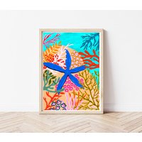 Unter Dem Meer Druck, Seestern Fisch, Ozean Urlaub Reisen Unter Wasser, Handgemalte Designs von Lousurfacepattern